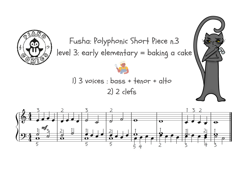 Free Digital Cards level 3: early elementary = baking a cake ‣ Piano Comics